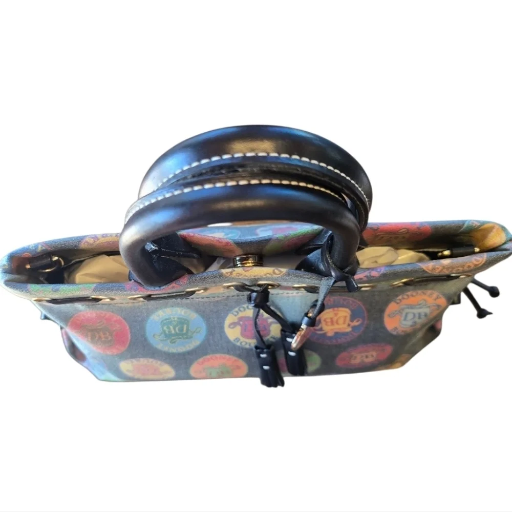 Dooney & Bourke Fanciful Tutti Frutti Medallion Black Vintage Satchel Handbag
